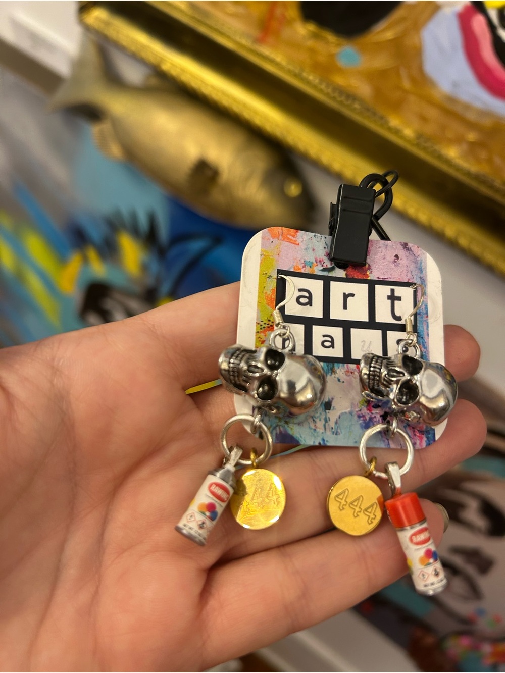 Spray Can Angel Numbers 444 Skull Earrings